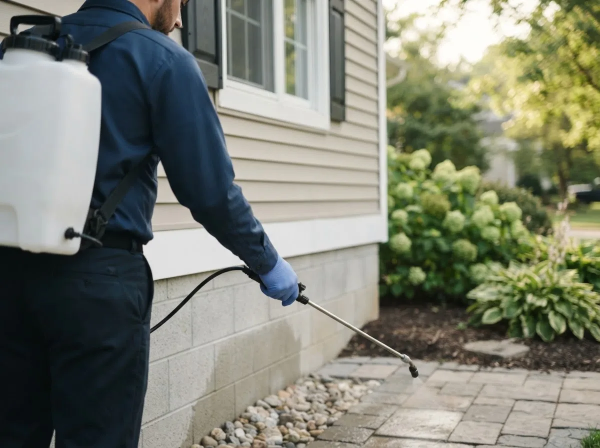 Pest control technician inspecting a home in Pawnee City, NE